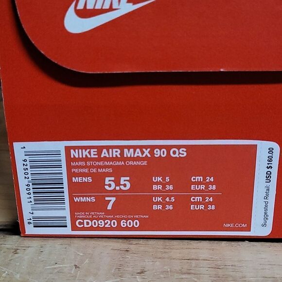 Nike Air Max 90 QS Mars Landing Mars Stone Magma Orange Red CD0920-600 - Picture 12 of 14